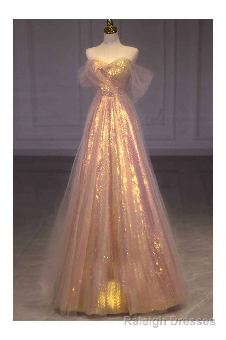 Sparkly Long Pink Off Shoulder Bling Prom Dress Main image