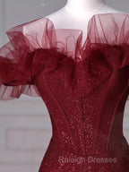 Sparkly Mermaid Burgundy Sequin Long Prom Dress Party Dresses