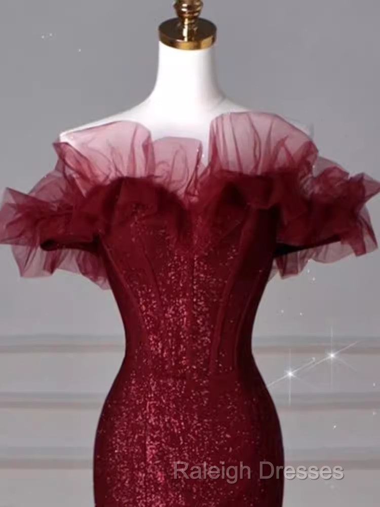 Sparkly Mermaid Burgundy Sequin Prom Dresses Long Prom Dress