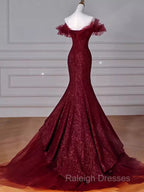 Sparkly Mermaid Burgundy Sequin Long Prom Dress Party Dresses