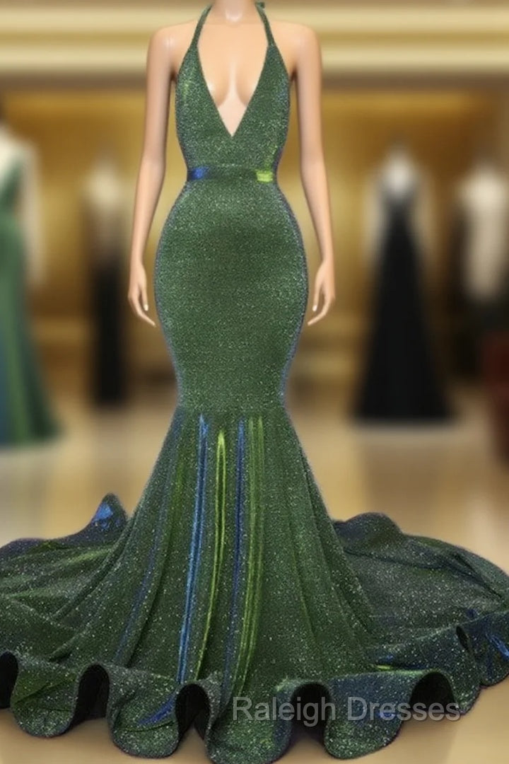 Sparkly Mermaid Halter Ruffles Prom Dresses Main image