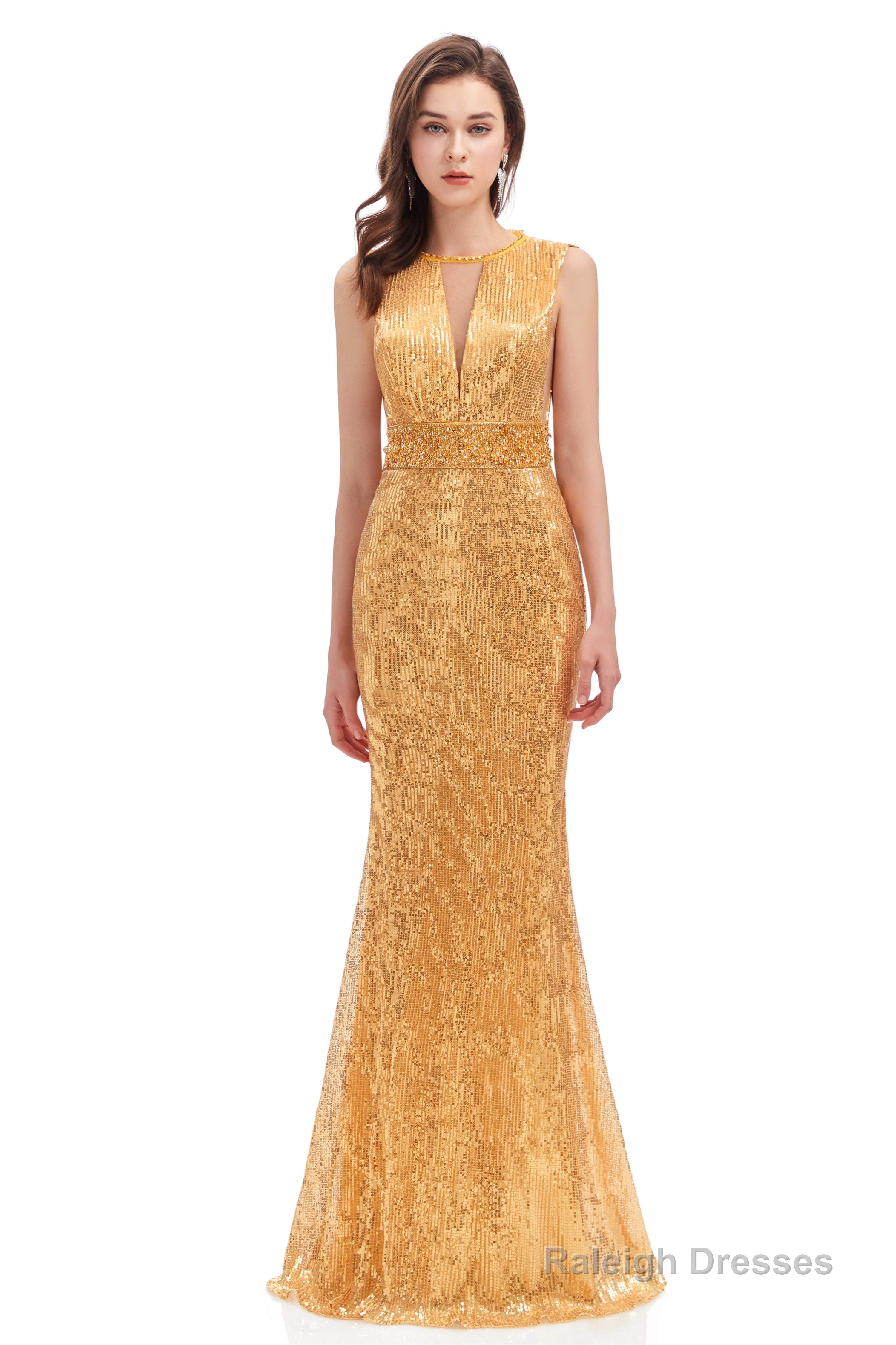 Sparkly Mermaid Long Open Back Sleeveless Prom Dresses Main image