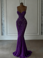 Sparkly Mermaid Spaghetti Straps White Sequin Beaded Wedding Dresses Long Bridal Gowns Wedding Dress