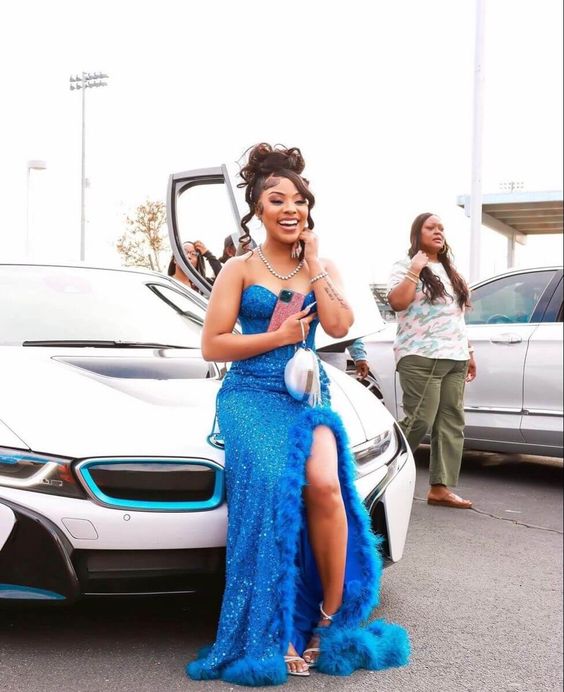 Sparkly Mermaid Sweetheart Neckline Royal Blue Black Girl Formal Prom Dress Long Secondary image