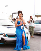 Sparkly Mermaid Sweetheart Neckline Royal Blue Black Girl Formal Prom Dress Long