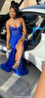 Sparkly Mermaid Sweetheart Neckline Royal Blue Black Girl Formal Prom Dress Long