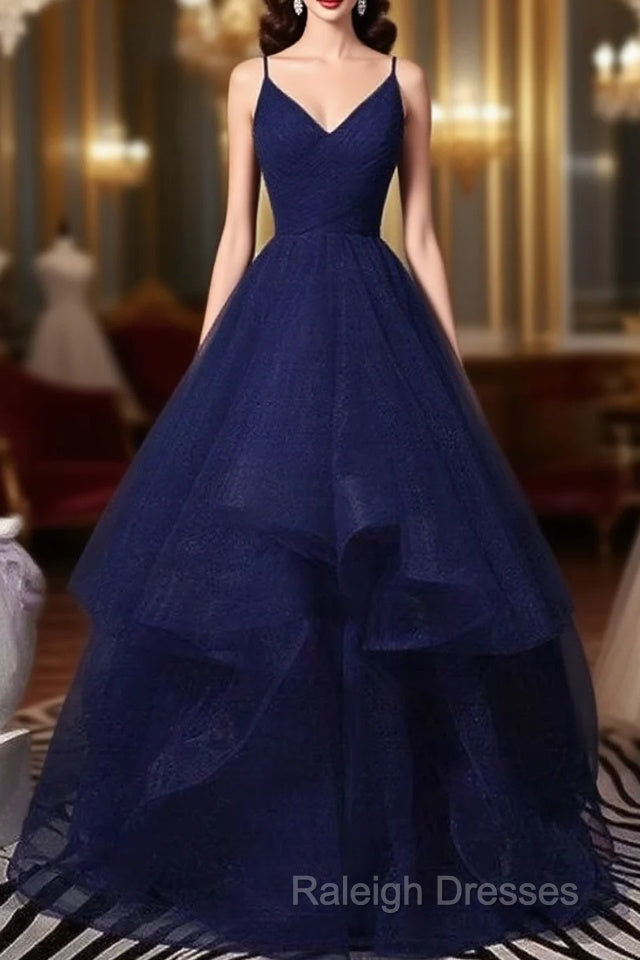 Sparkly Navy Blue Tulle Long Prom Dress Evening Dress Main image