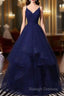 Sparkly Navy Blue Tulle Long Prom Dress Evening Dress