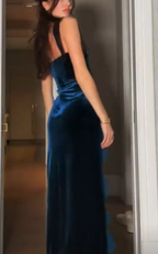 Slit Velvet Lace Prom Dresses Long Prom Dresses