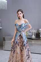 Sparkly Off-the-Shoulder Sequins A line Prom Dresses Floor Length