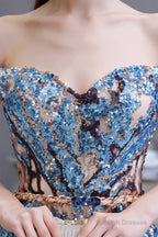 Sparkly Off-the-Shoulder Sequins A line Prom Dresses Floor Length