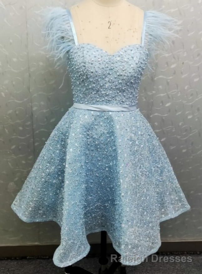 Sparkly Pink Beads Straps Homecoming Dress With Feather