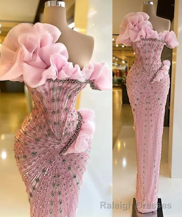 Sparkly Prom Dresses Beaded Crystals Pink Evening Formal Gowns