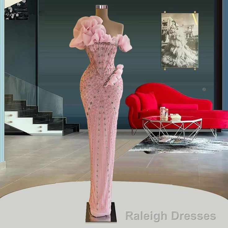 Sparkly Prom Dresses Beaded Crystals Pink Evening Formal Gowns