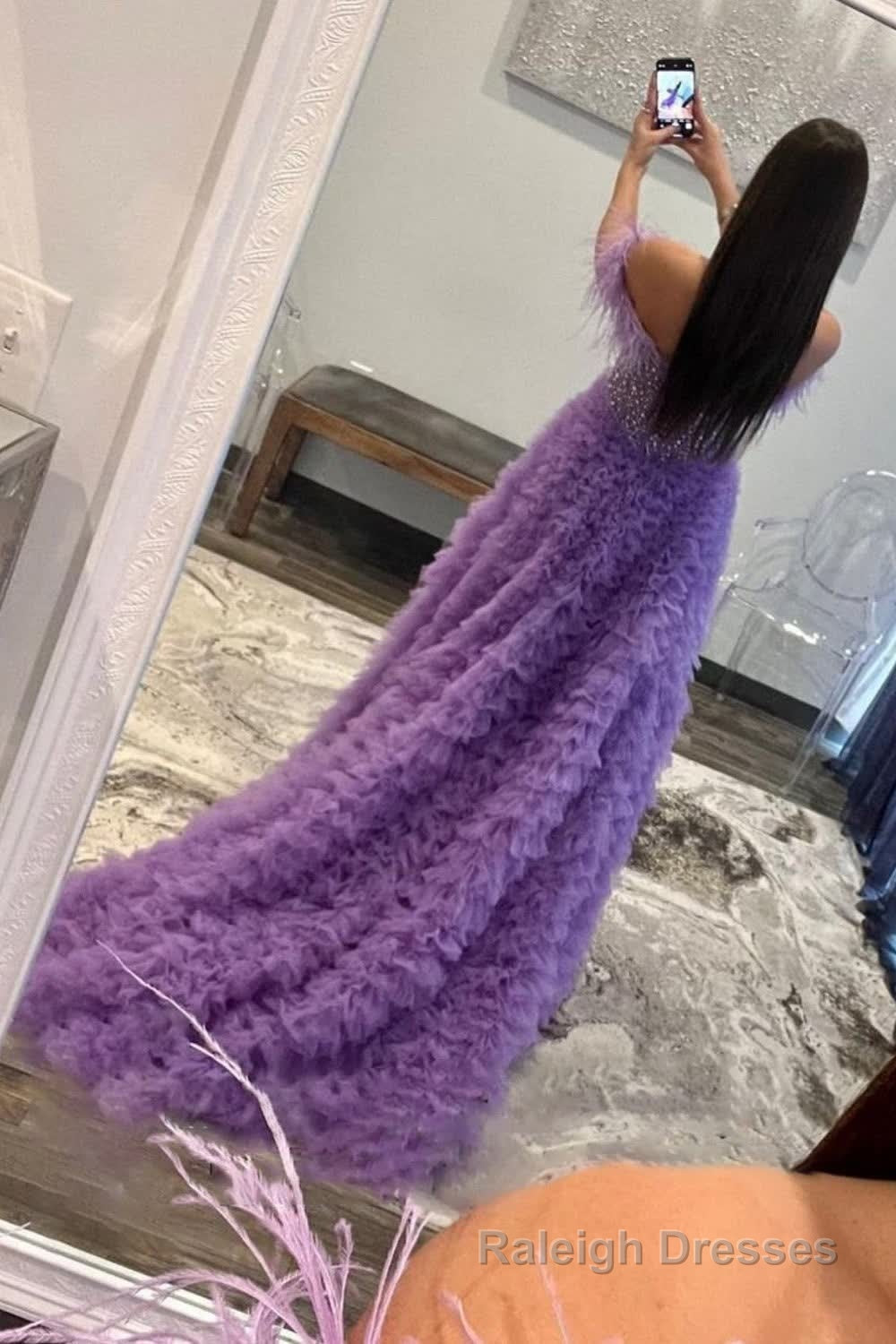 Sparkly Purple Beaded Long Prom Dress with Ruffles Secondary image