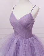 Sparkly Purple Evening Dresses Spaghetti Straps A Line Tulle Prom Dresses