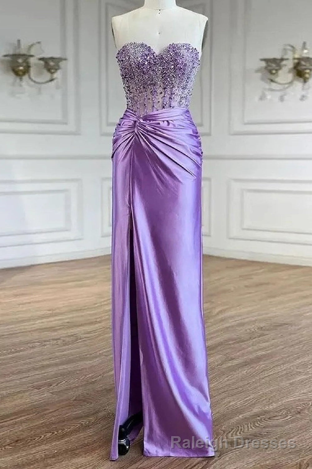 Purple Prom Dress Strapless Mermaid Corset Long Evening Dress with Slit Main image