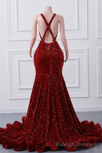 Sparkly Red Sequin Mermaid Prom Dresses Luxury Silver Crystal Beaded Sheer Neck Long Formal Prom Prom Gown for Black Girls