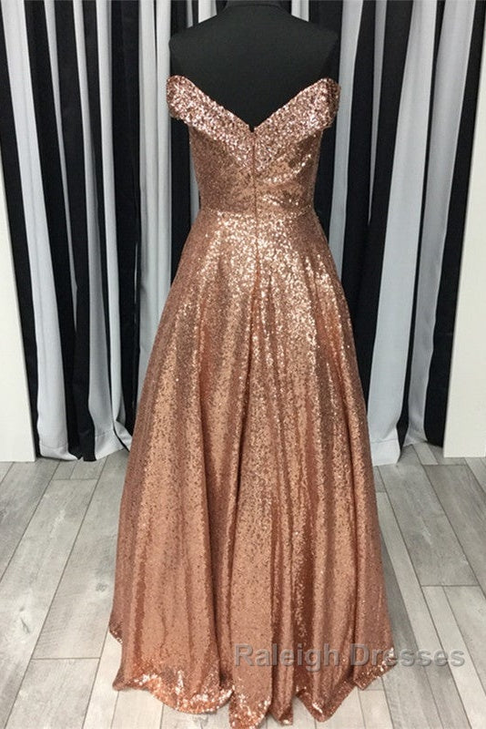 Sparkly Rose Gold Sequin Ball Gown Dress Off Shoulder Secondary image