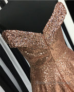 Sparkly Rose Gold Sequin Ball Gown Dress Off Shoulder
