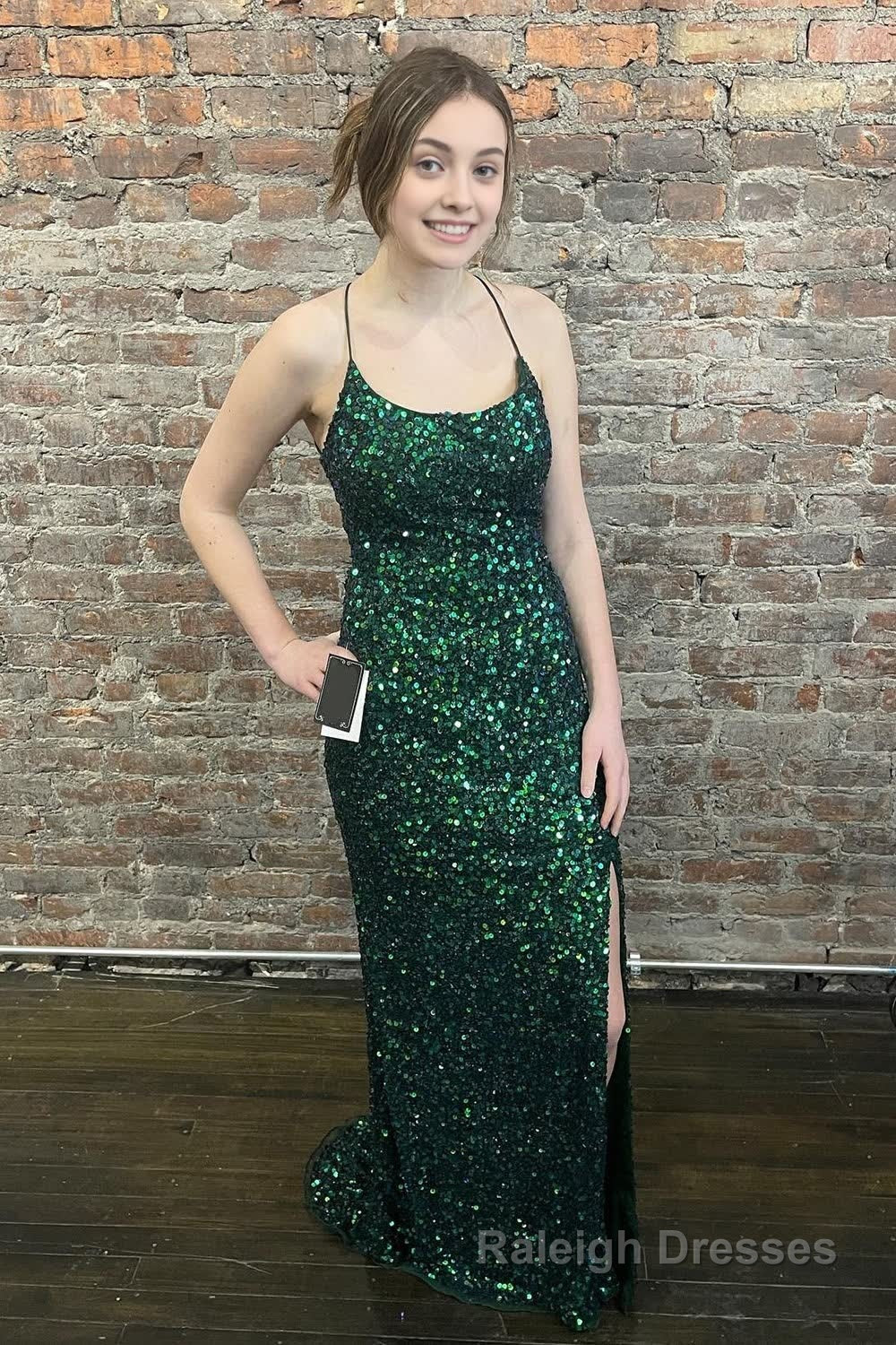 Sparkly Royal Blue Backless Sequins Long Prom Dress with Slit