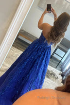 Sparkly Royal Blue Long Prom Dress with Pockets Prom Dresses Gown