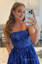 Sparkly Royal Blue Long Prom Dress with Pockets Prom Dresses Gown