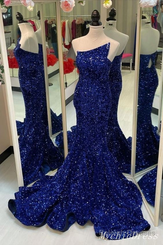 Sparkly Royal Blue Sequin Prom Dress Mermaid Long Prom Gowns