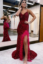 Sparkly Royal Blue Sequins Long Mermaid Prom Dress with Feathers