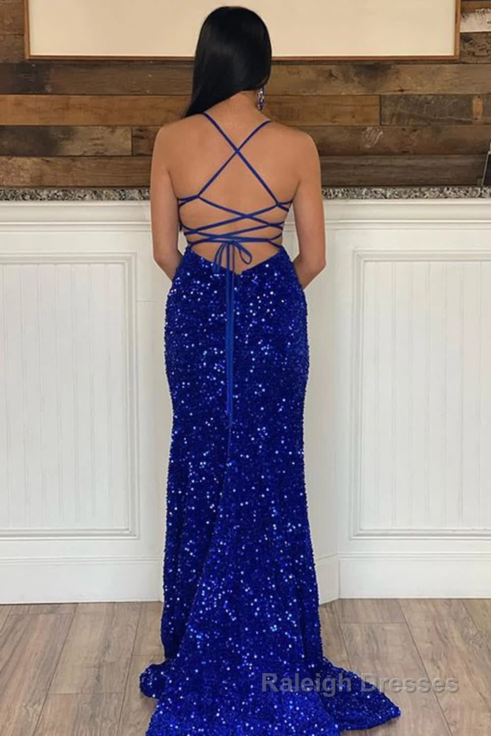 Sparkly Royal Blue Sequins Mermaid Long Prom Dress with Slit Secondary image