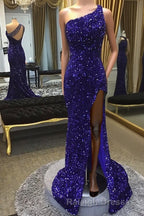 Sparkly Royal Blue Sequins One Shoulder Long Prom