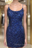 Sparkly Sequin Royal Blue Sheath Homecoming Dress