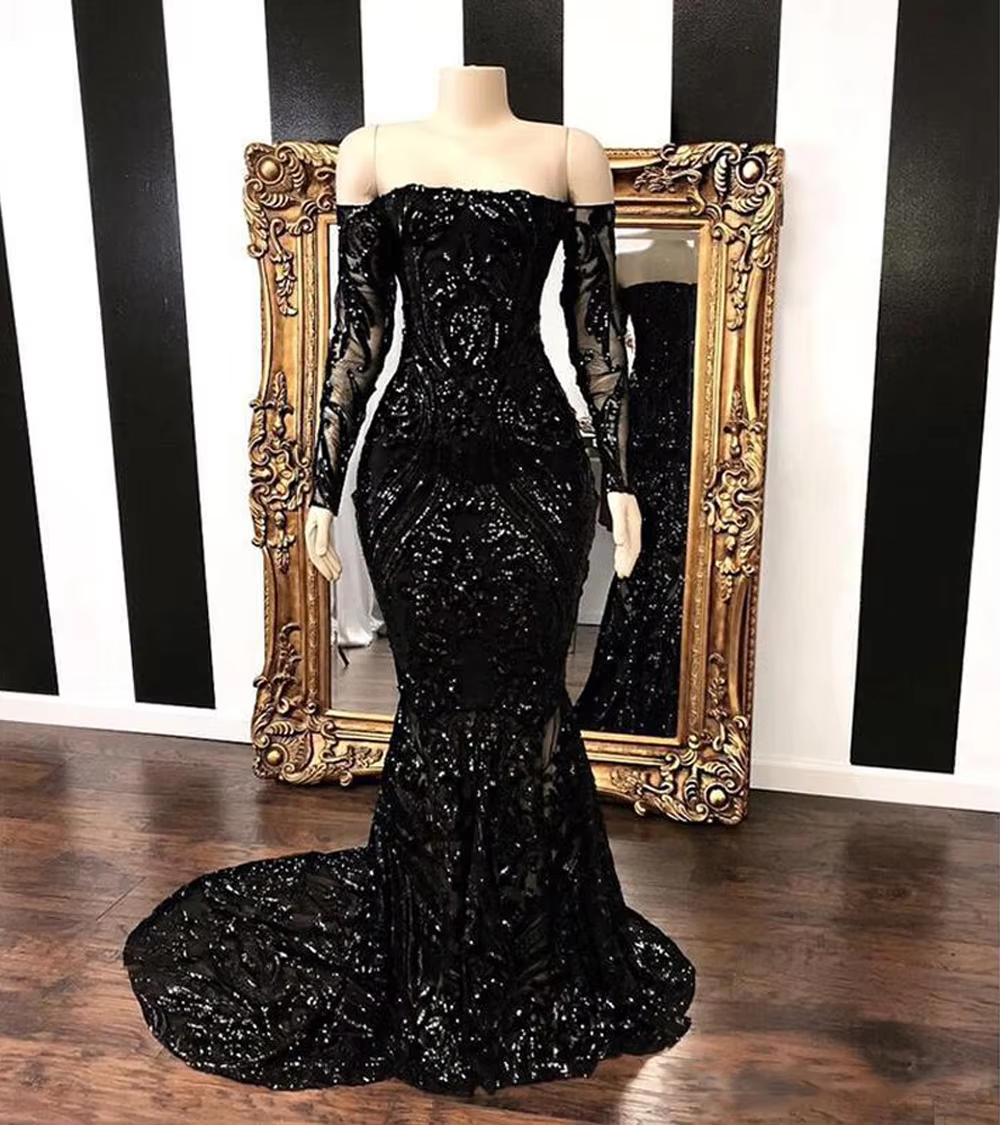 Sparkly Sequined Mermaid Prom Dress Royal Blue Long Sleeve Graduation Prom Dresses Prom Gown Secondary image
