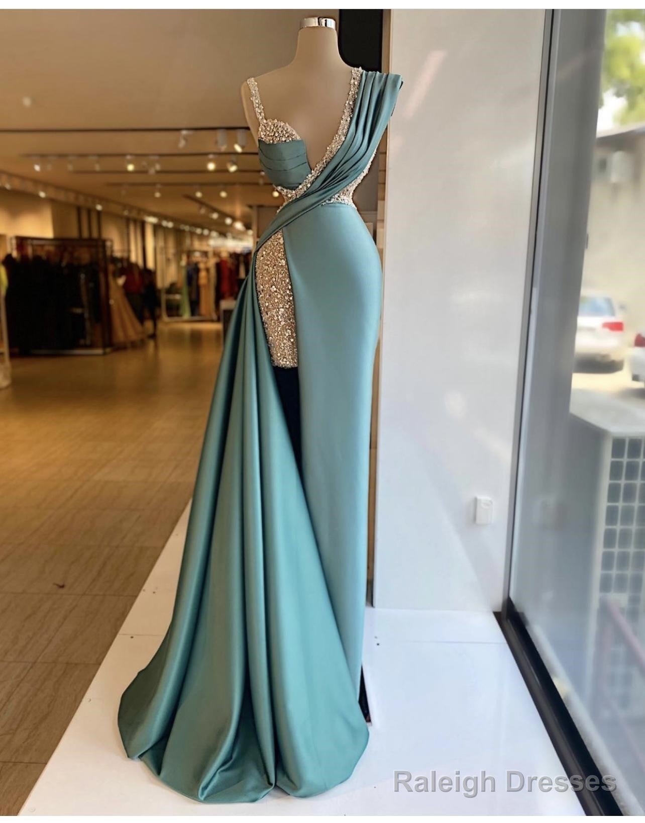 Sparkly Sequined Split Mermaid Prom Dress Crystal Long Prom Gown Custom Made Plus Size Pageant Wear Prom Dresses Main image
