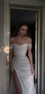 Sparkly Sequins Off Shoulder Side Slit Prom Dresses