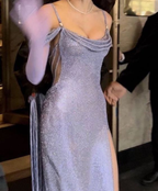 Sparkly Sequins Spaghetti Straps Sequin Side Slit Prom Dresses