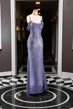 Sparkly Sequins Spaghetti Straps Sequin Side Slit Prom Dresses