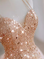 Sparkly Sheath Champagne Sequin Long Prom Dress Party Dresses