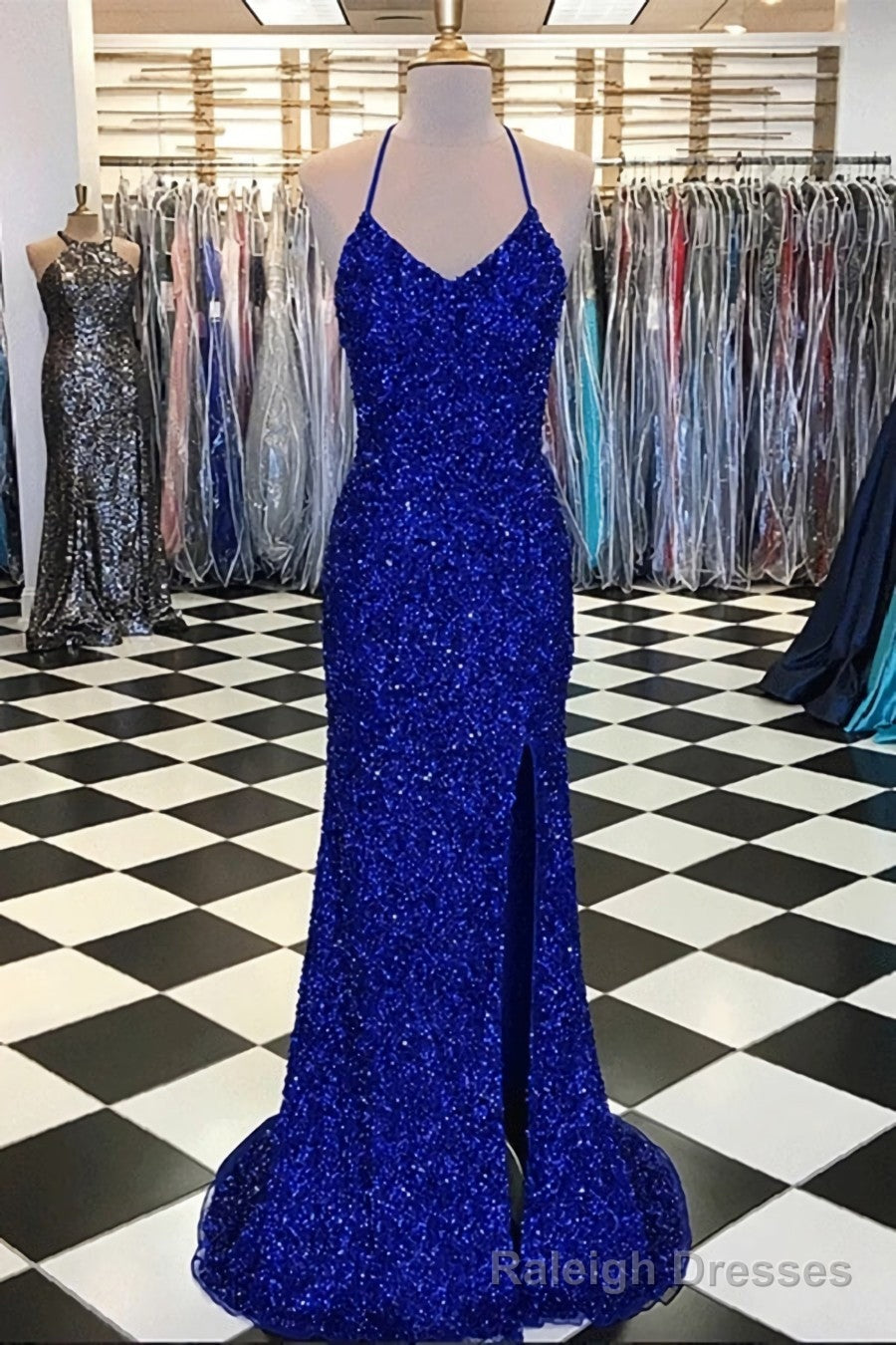 Sparkly Sheath Royal Blue Prom Dresses, Evening Dresses with Slit Secondary image