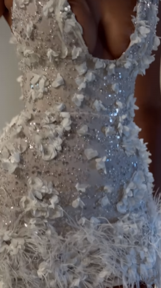 Sparkly Sheath V Neck White Feathers Beaded Wedding Dresses Short Bridal Gowns Wedding Dress