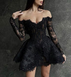 Sparkly Sheer Fully Sequined Lace Applique Homecoming Dress