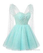 Sparkly Starry White Tulle Short Homecoming Dresses Spaghetti Bow Straps Prom Dress Sequin Cocktail Prom Dress for Teens
