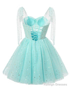 Sparkly Starry Blush Pink Tulle Short Homecoming Dresses Spaghetti Bow Straps Prom Dress Sequin Cocktail Party Dress for Teens