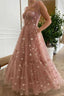 Sparkly Stars Tulle Blush Pink Prom Dressese Shiny Princess Prom Dresses With Straps
