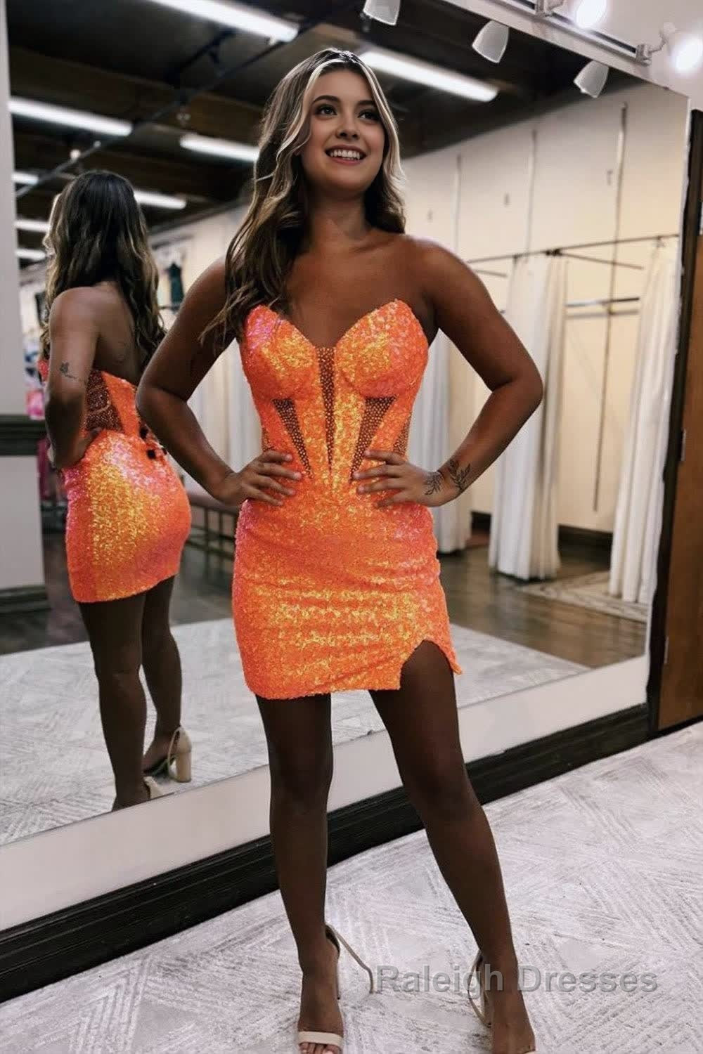 Sparkly Strapless Bodycon Sequin Short Homecoming Dress with Slit Main image