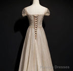 Sparkly Tulle Sequins Square Beading Prom Dress Long A Line Ball Gown Party Dress