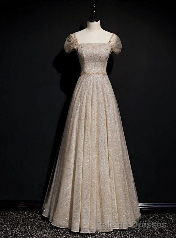 Sparkly Tulle Sequins Square Beading Prom Dress Long A Line Ball Gown Party Dress Main image