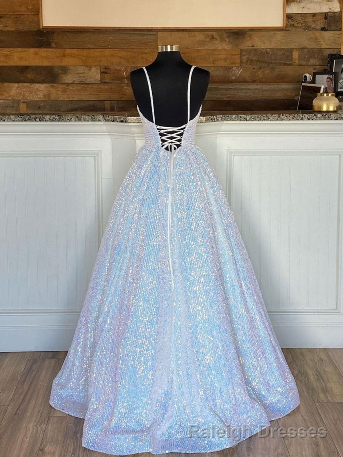 Sparkly V Neck Backless Prom Dresses, Open Back Shiny Formal Graduation Dresses Secondary image