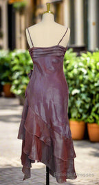 Sparkly Vintage Spaghetti Straps Purple Prom Dresses Ruffle Sleeveless Mermaid Ruffled Fromal Dresses