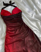 Special Gradient Color Burgundy Prom Dresses Tie Halter Date/Birthday Prom Dresses